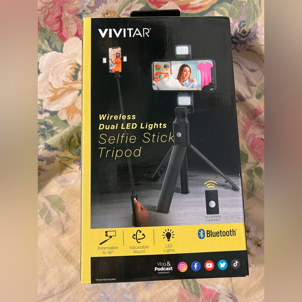 Black Wireless Selfie Stick Tripod with LED Lights